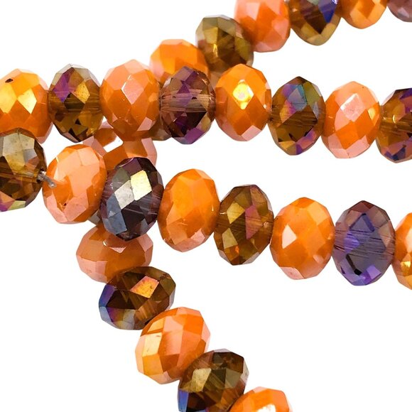 Fire Polished Czech Glass Necklace Earring Set Demi-Parure Orange Purple - Picture 1 of 8